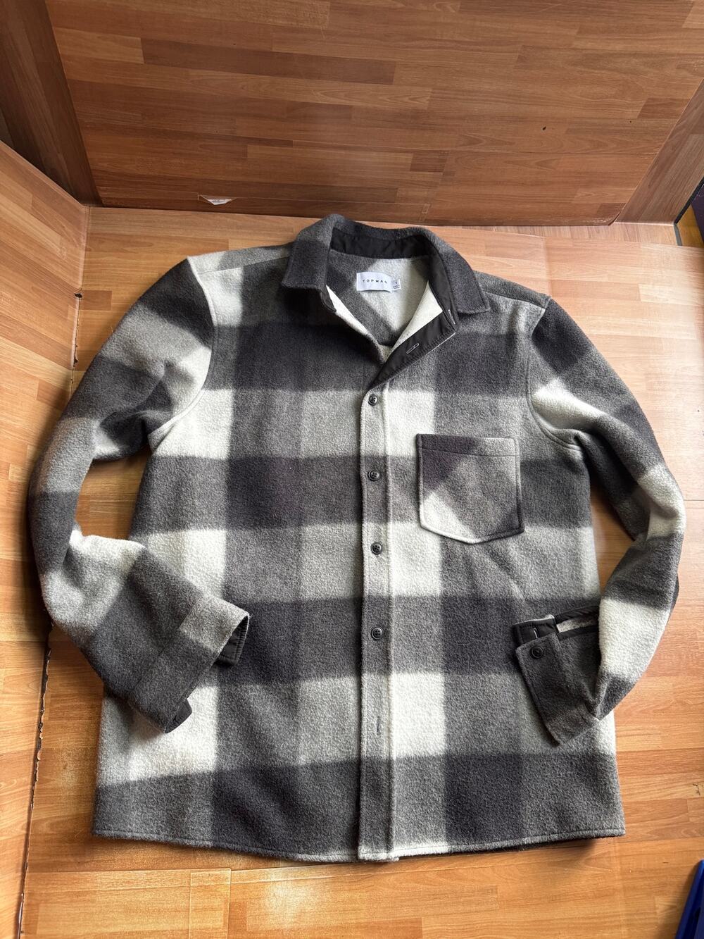 Topman gray plaid fleece overshirt size small
